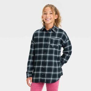 Art Class Girls Oversized Flannel Black & White Plaid Shacket Shirt NEW WITH TAG